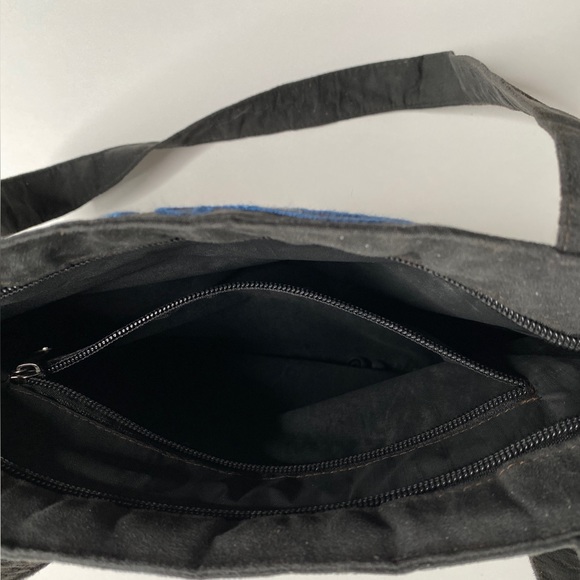 Black with Flower Embroidery Bag Tote Purse Suede Leather Purse - Picture 5 of 9